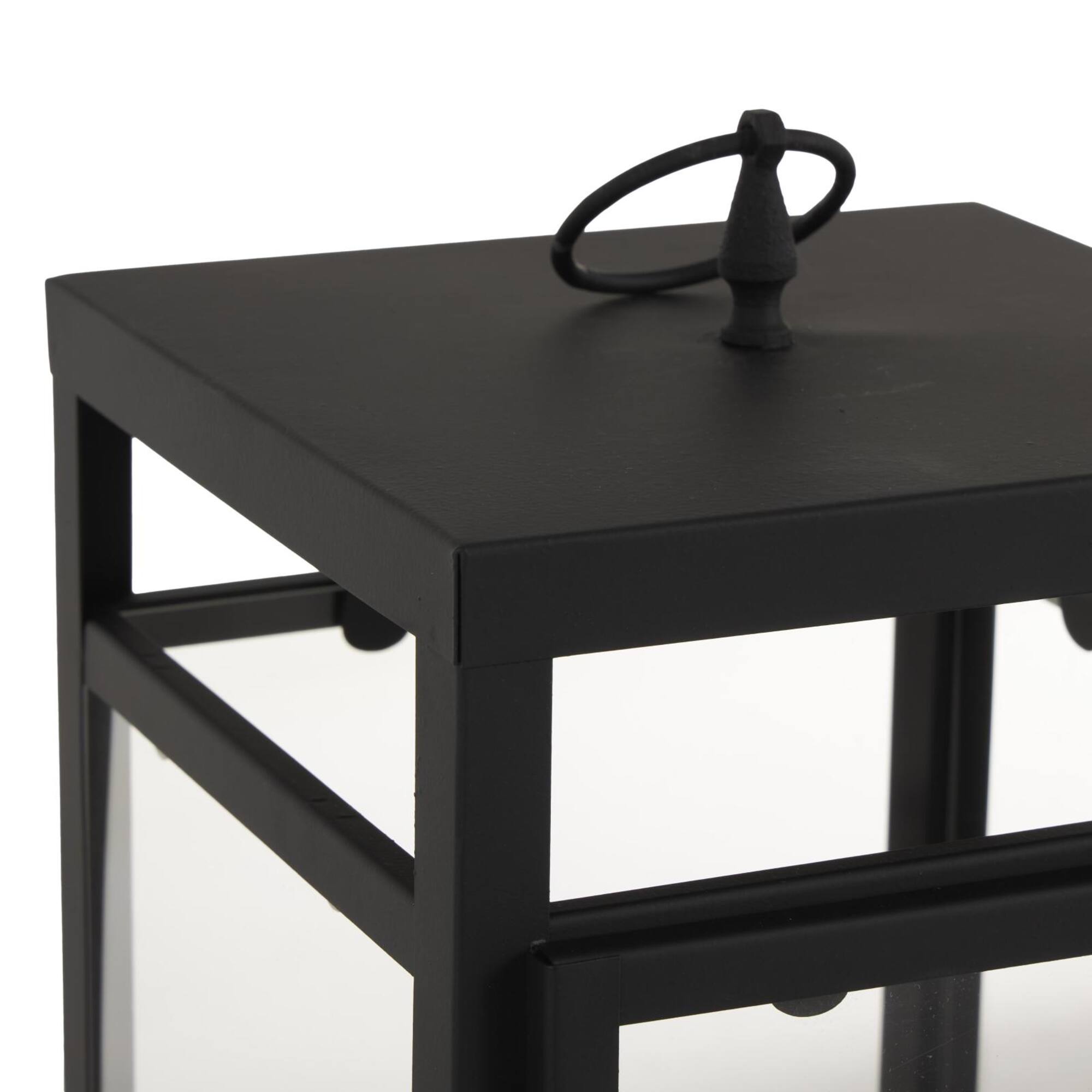 Black Minimalist Candle Lantern with Ring Handles Set